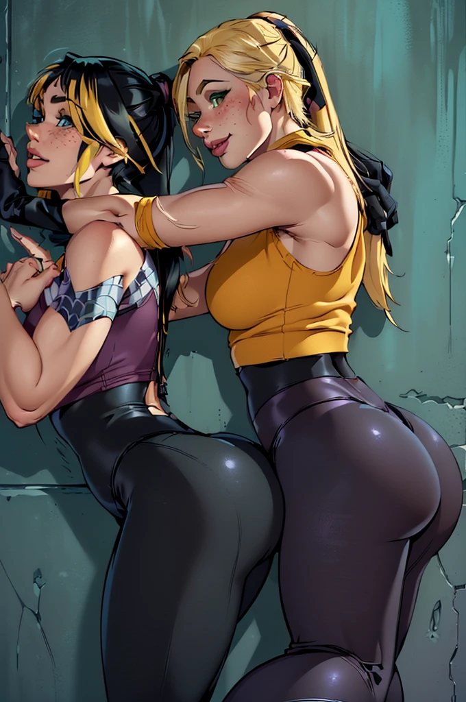 live-action, underwear, auntie, big ass, black thong, thigh highs, Ariana Grande, grabbing own ass, fit thighs, thin waist, big tits, big ass