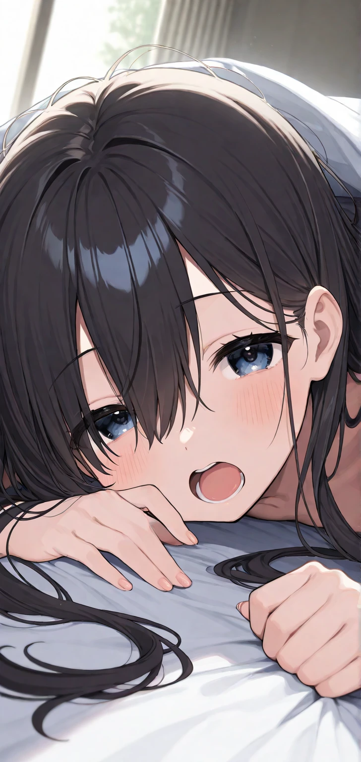 (highest quality,Cowboy shot:1.2),(perfect beautiful face:1.2),(perfect and beautiful posture:1.2),(Solo,Japanese mature woman lying on the bed,(pov_strangling:1.5),((messy short cut hair), (confused:1.3,embarrassed), shyness:1.1),((flat chest:1.5)), (Sweaty, sunburned skin),((open mouth:1.3)),Looking at viewer,bedroom,((scared expression,constricted pupils:1.3,tears)),Sexy bikini