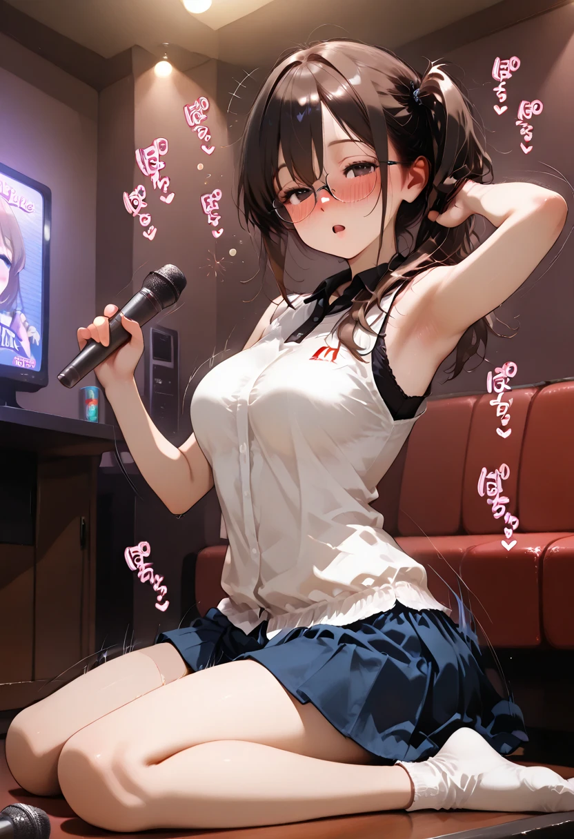 {{{masterpiece}}}, {{{best quality}}}, {{ultra-detailed}}, {illustration}, {{an extremely delicate and beautiful}}, (Best quality, 8k, 32k, Masterpiece, UHD:1.2),Photo of Pretty Japanese idol girl, top quality, best quality, realistic, unity, 8k wallpaper, official art, extremely detailed wallpaper,(3girls:1.5),(idol costume), (sweaty skin:1.3),17yo,Child,black eyes,(take the spotlight:1.1),(stand microphone:1.5),(sing:1.5),(very short bob hair:1.3), (colorful hair:1.3),earrings,looking at viewer,(high detailed skin),realistic body,(small breasts:1.4),cute girl,no makeup, famous japanese idol,(standing),(low view),(lift skirt:1.1),(show off panties:1.2),(open panties:1.2),(race panties:1.3),(panties juice:1.4),(looking at viewer:1.1),(idle stage :1.5)