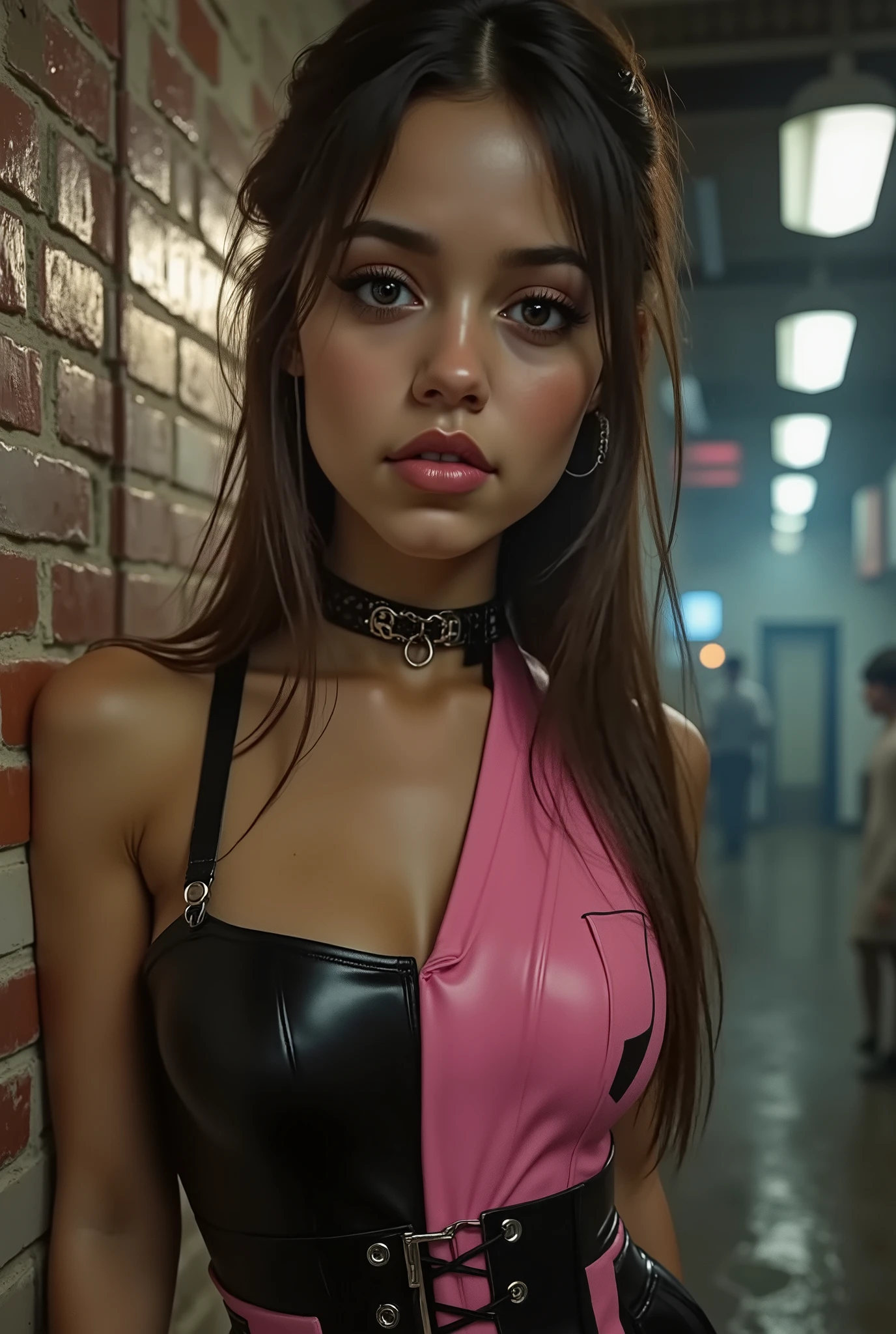 wet hair,Wet clothes,Girl,Daria,
🌟:Realistic (Photorealistic realism), ((extremely high quality, professional, highly detailed digital art)), ((focus on extremely Realistic Proportion Body, Anatomically Correct:1.2)), ultra-details, ((Ultra high resolution Realistic eyes clear, sharp, absurd quality, not blurry)) , (ultra realistic texture details: velvety skin , hair) , Beautiful Girl , ((sharp focus, no blurry eyes, high resolution, absurd quality, Realistic brown eyes:1.4)), (extremely fine details eyes), (extremely fine details pupils),professional majestic (Photography by Steve McCurry),8k uhd,Spiegelreflexkamera,sanfte Beleuchtung,high quality, Fujifilm XT3 sharp focus ,f 5.6
🌌:Ein alter,dunkler Bahnhof,illuminated by a single,schwachen Lampe.The The focus is on a wall with weathered bricks,against which the girl is leaning,which creates an intimate and dramatic atmosphere.
😈:A beautiful girl with a perfect female body,langen Beinen,firm and full breasts,and a fearless look.She wears a  [("black and pink leather mini skirt with pleats:1.33")],a tight [gotisches Korsett] that highlights her waist ultra-tight,(" red fishnet stockings:1.4"),und auffallende ("white,eye-catching latex lace-up boots over the knee").
🔥:She leans forward and supports herself against the wall with her hands or an elbow.her posture is provocative and seductive,with her hips pushed backwards,to emphasize her big flip side.Her clothes are positioned,that her long legs and her firm,full chest line is particularly effective.Her fearless gaze is directed directly at the camera.

💋:A photorealistic 8 K image of a beautiful girl with a perfect body,gothic corset and latex lace-up boots,which provocatively leans against a wall at the train station.