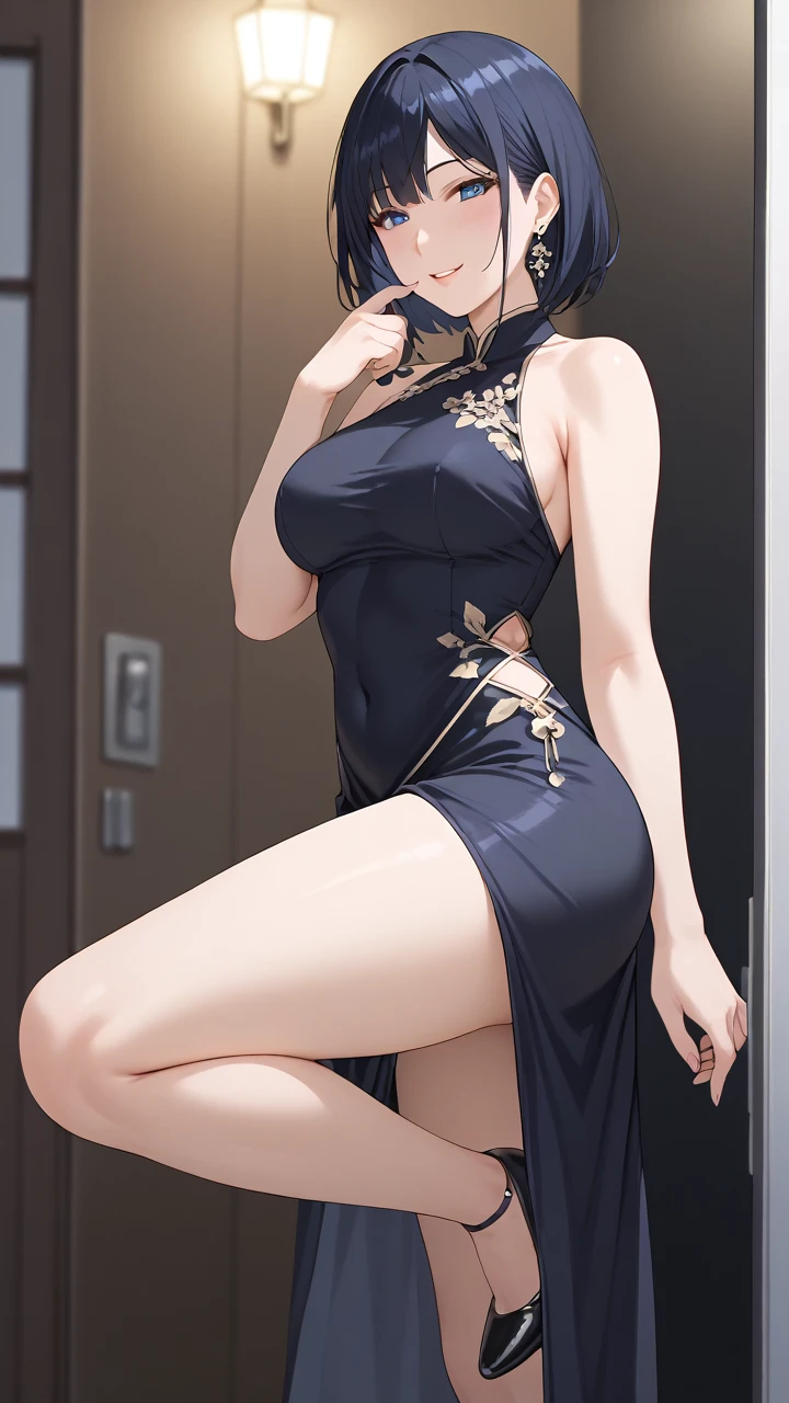 (nsfw:1.5),High resolution, adult woman , good lighting, despicable, , (No nudity), (((China dress))), (()), ((())), (garter belt), abdomen only, (huge breasts:1.2), , cute face, I'Iは恥ずかしくて赤面します, humiliating, ((look back)), ((See-through))()(T-back)(A large amount of material is attached to the body,)、sexual fluid overflowing