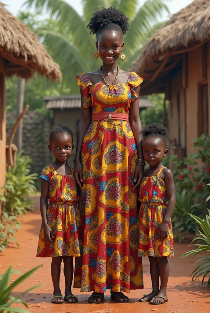 Ultra-realistic full-body photo of a beautiful Black woman with deep brown skin and natural facial features, walking hand-in-hand with her daughter. Both are facing the camera and mid-step, as if walking together. The woman is wearing a modern, elegant deep green dress with gold accents — stylish but realistic. Her natural hair is styled in a classy bun or updo, and she wears minimal, natural makeup. Her expression is soft and warm.

The daughter is around , with curly black hair, wearing a cute green dress that matches her mother’s, smiling sweetly. Both look happy, full of life.

The scene is in a bright, realistic city street or garden path, with soft golden sunlight and clear photographic lighting. Real skin textures, realistic body proportions, lifelike shadows, and cinematic photo quality. Full body clearly visible, no cartoon or illustration style — photorealism only.