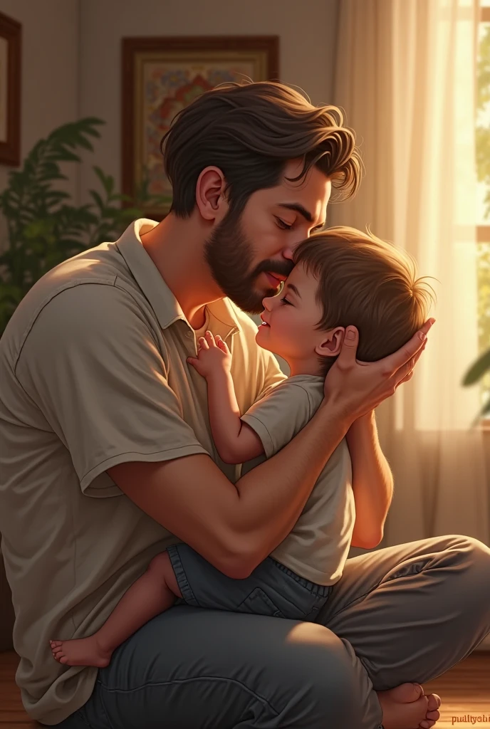 little one on his father's lap.