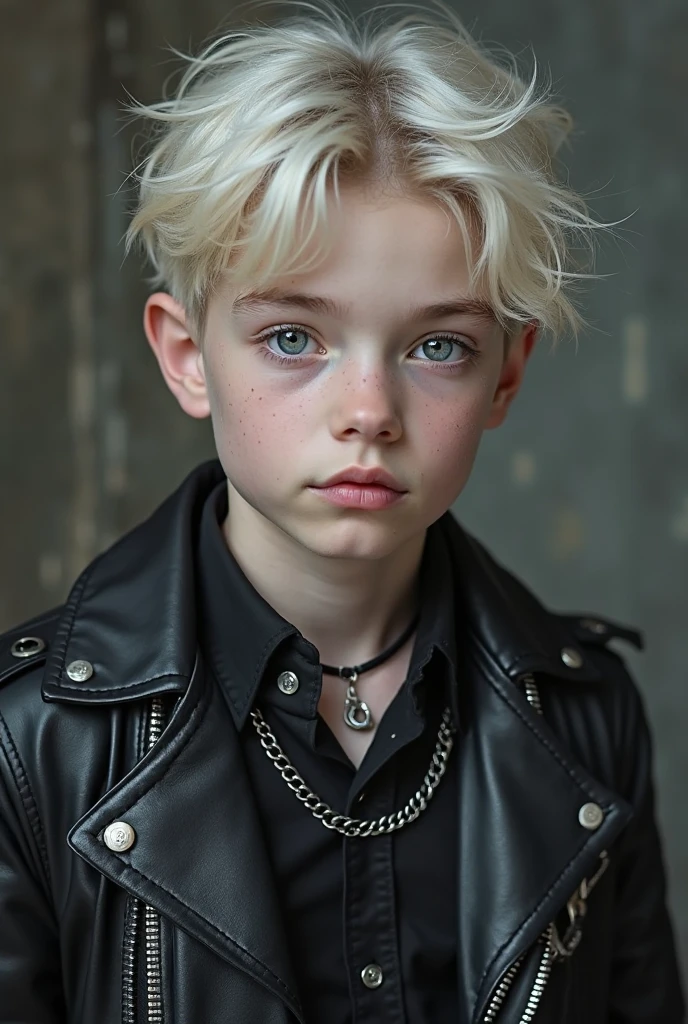 English boy,Twelve years old,Short white-blond hair,Light blue eyes,dressed in a black robe,Black leather boots,The expression is haughty,is very beautiful,Thin and tall,hands in a pocket,Sit on a luxurious leather sofa