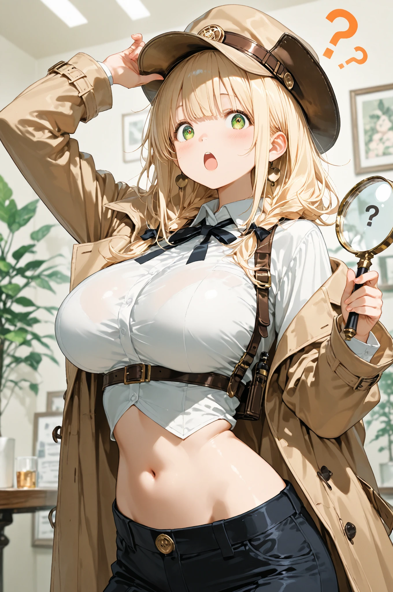 masterpiece, highest quality, High resolution, Atearge, very long hair, long hair tied low, hair ribbon, green eyes, Glasses, big breasts,  Covered in mud、Camouflage swimsuit, Jungle in the jungle, outdoors, Are standing, from before, cowboy shot,