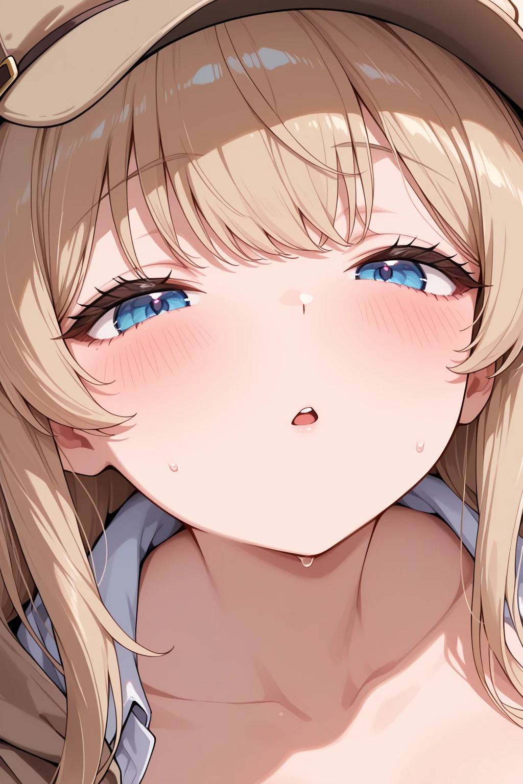 Blonde、Gal、orgasm、Climax、Ecstasy face、Mouth open、Cross-eyed、Long eyelashes、Cleavage、naked、blush、front、Close-up of face