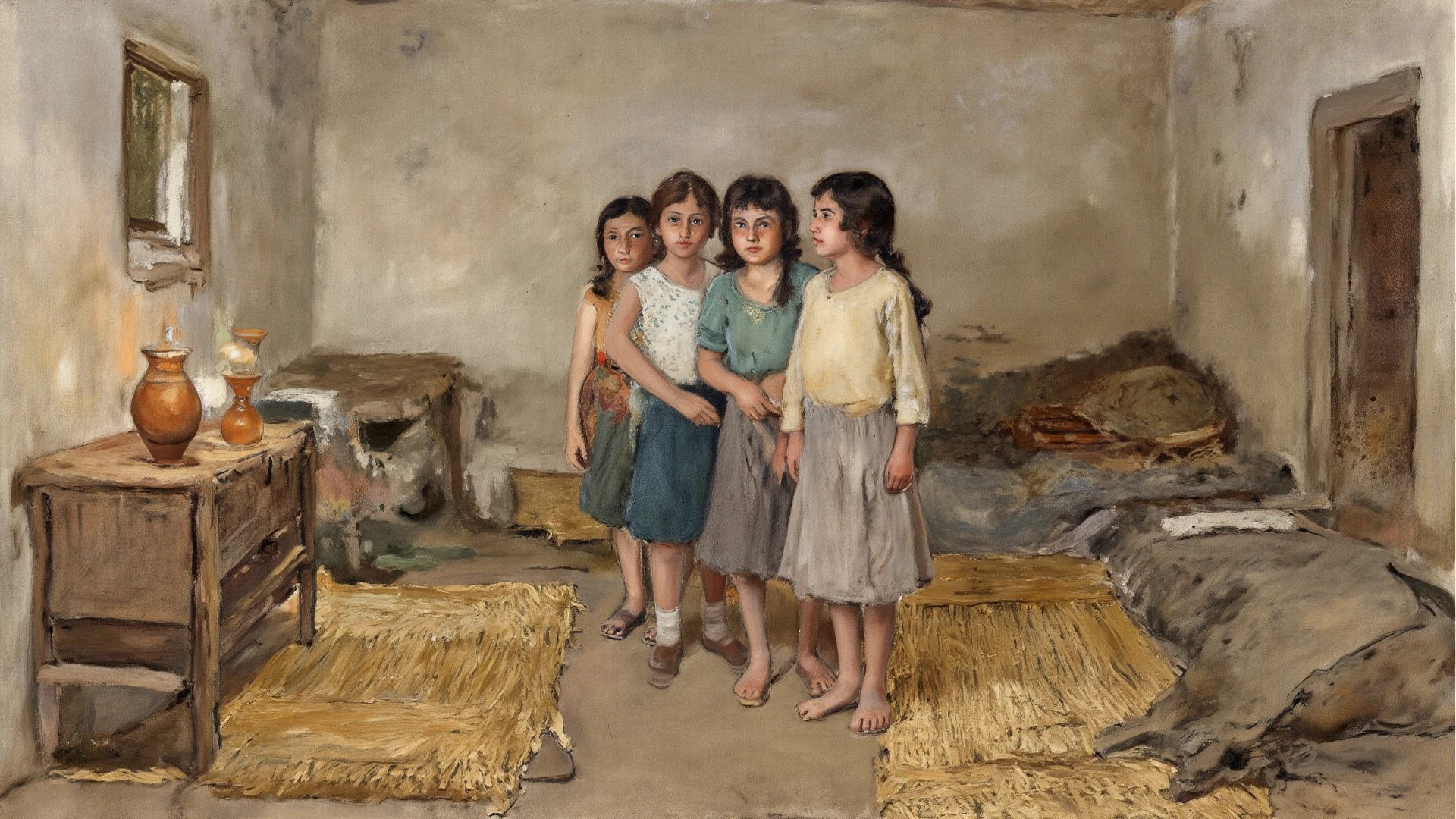 there are three children standing next to each other in a photo, a colorized photo, colorized photo, colorized photograph, old color photograph, 90's color photo, colourised, old color photo, colourized, psychedelic colorization, old picture, old style photo, coloured photo, colorized, color restoration, colorized background, colorized photon, saturated colorized