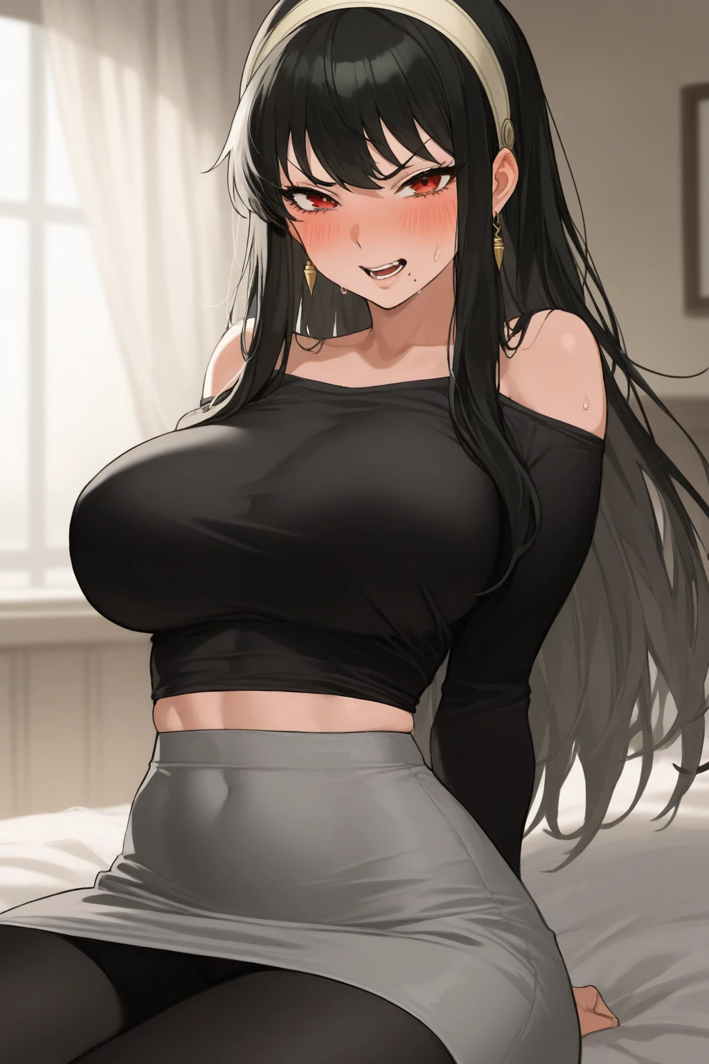 (best quality, masterpiece:1.2), Sketch full view of a hot looking fair skin 29 year old woman standing in front of us. She has brown eyes and long straight black hair. She has big breasts, playful smile. She has a nice curvy physique. She is wearing a crop top and lowrider jeans. Apartment background. Shading. Lighting. Dynamic pose.