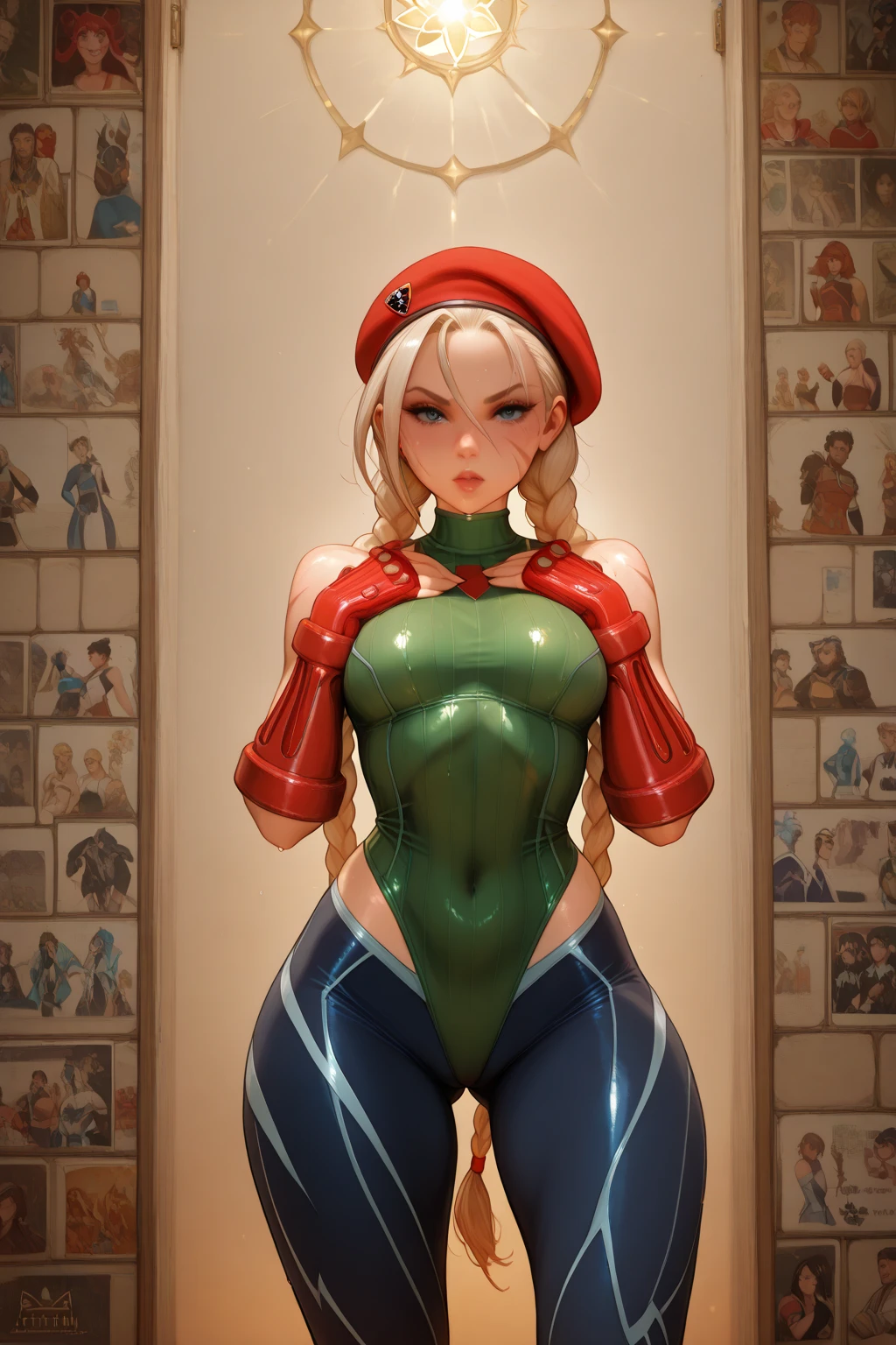 (masterpiece, best quality), intricate details, 1sologirl Cammy White from Street Fighter (standing full body toe to head by wooden pole:1.2) iron collar, arms behind back, iron cuffs, shackles, bound, bondage outfit, harness, o-ring, bondage outfit blindfolded cover eyes, happy red cheeks, chain leash collar choker neck bell shackles wristbands bracers bracelets, cleave gag