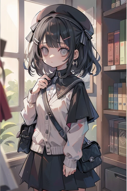 (8K、Best image quality、Highest quality、masterpiece)、Detailed face、 One girl、Black Hair、Long Hair、twin braids、Grey Eyes、evil smile、Small breasts、((White shirt))、A bow tie、((gray cardigan))、((Black pleated skirt))、((skirt lift))、((Plaid ))、Cowboy Shot、Shoot from below、Gym storeroom