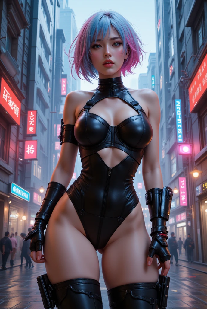 mulher ciborgue completo, mechanical arm, mechanic legs, Cyberpunk, Robot, ( Complexo, machine) descaracterizado, Athletic body, seios enormes
