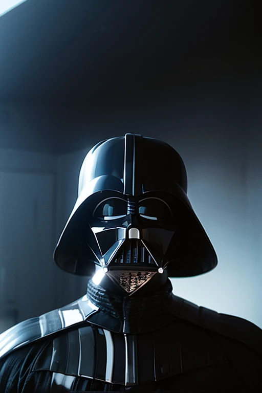 3/4 Frontal portrait shot of Darth Vader, low angle shot, 4k, high resolution, acrylic painting style, dark background, dark lighting