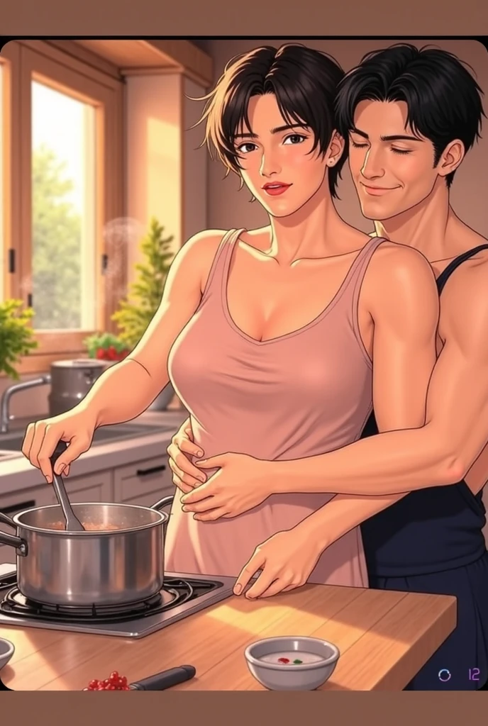 ((Three women fucking big hard dick wearing condom))((giving creampie))((multiple thick body mature women age 40 American milf super model))wearing topless and thong panties, outdoor kitchen patio, smiling greeting viewer, ((wearing topless holding butting, hug facing each other side view, covered in dripping cum sfw, breasts on face, 1woman standing 1man sitting)), robe, necklace, earrings, hair in big bun, raining