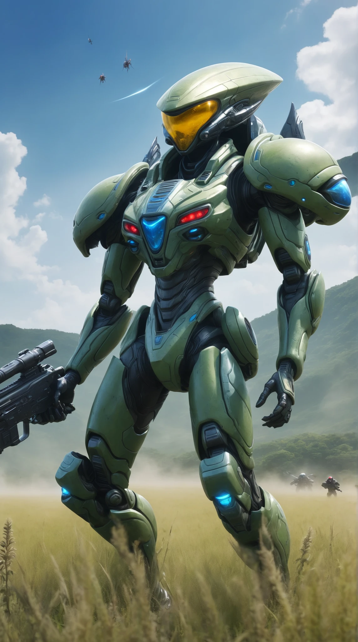 highdefinition image、Pretty Soldier、Battle with Alien Baltan in the Plateau Prairie、On the plateau grassland、全身highdefinition image