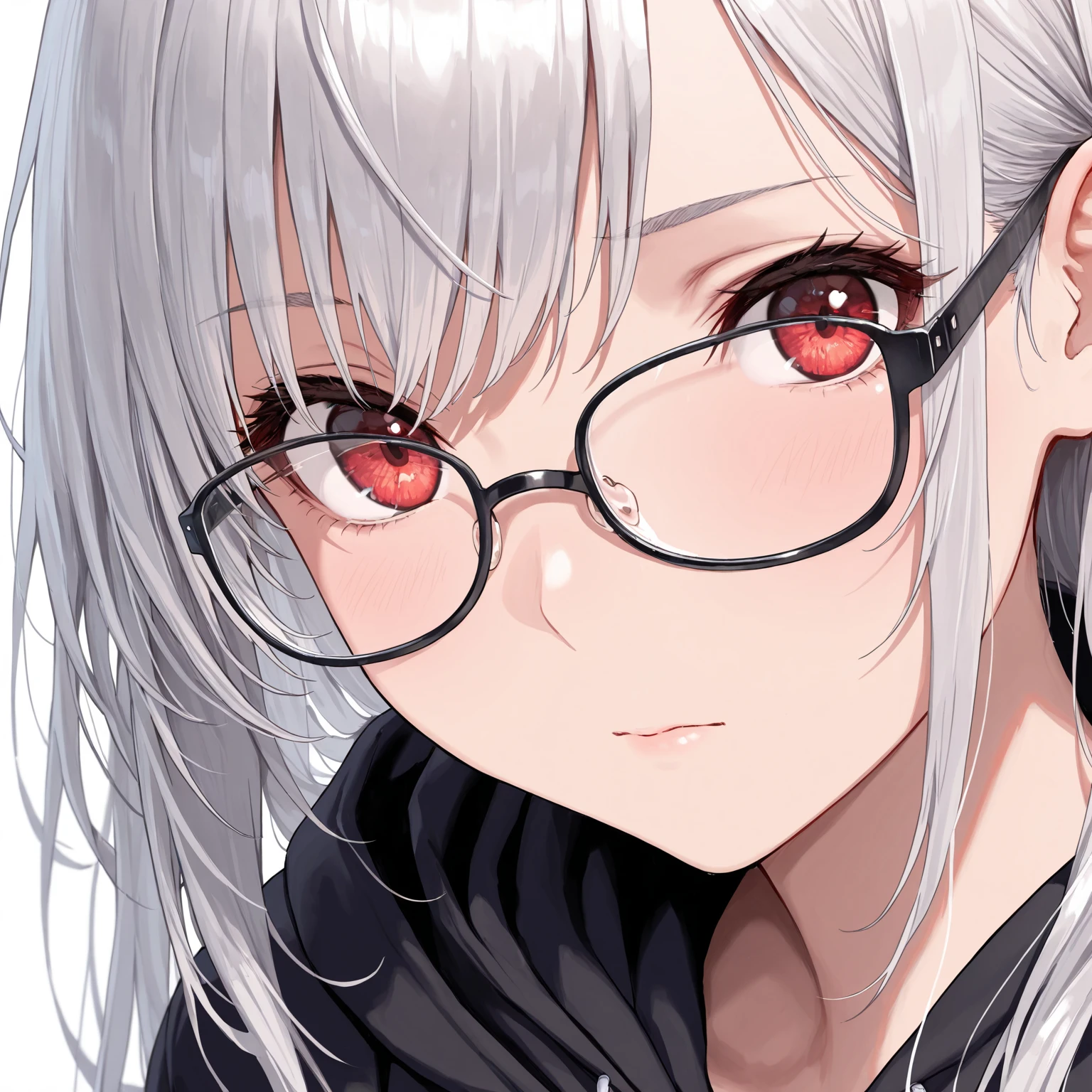 (Highest Quality), (Highest Quality), (Masterpiece), woman, gray hair, Glasses, (white knit), (Stinking eyes)