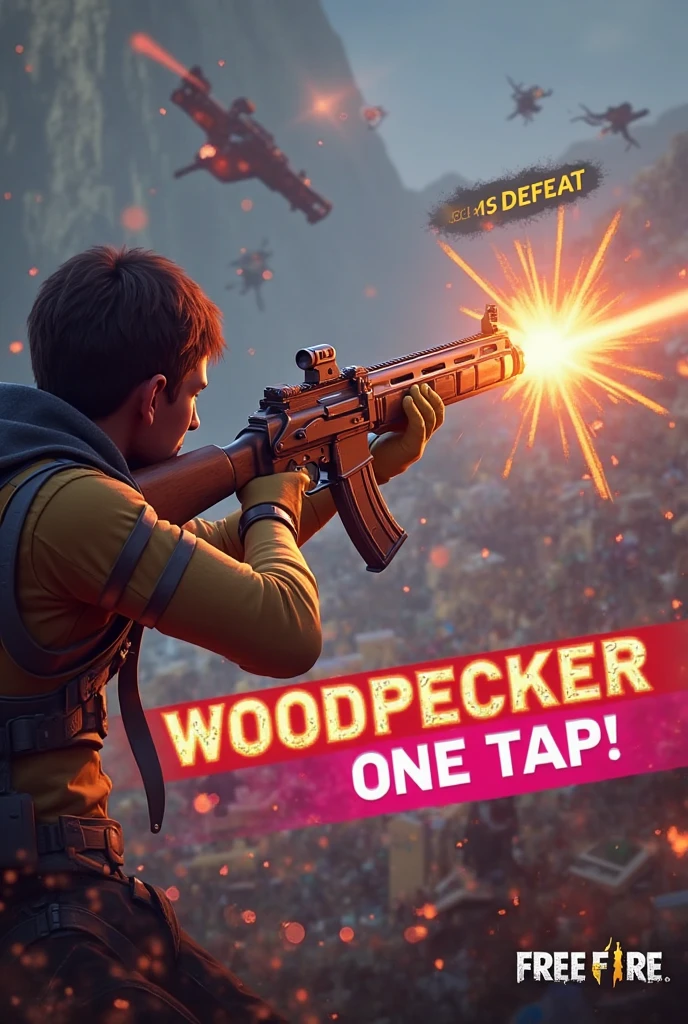 A Free Fire character aiming with the Woodpecker gun, muzzle flash ...