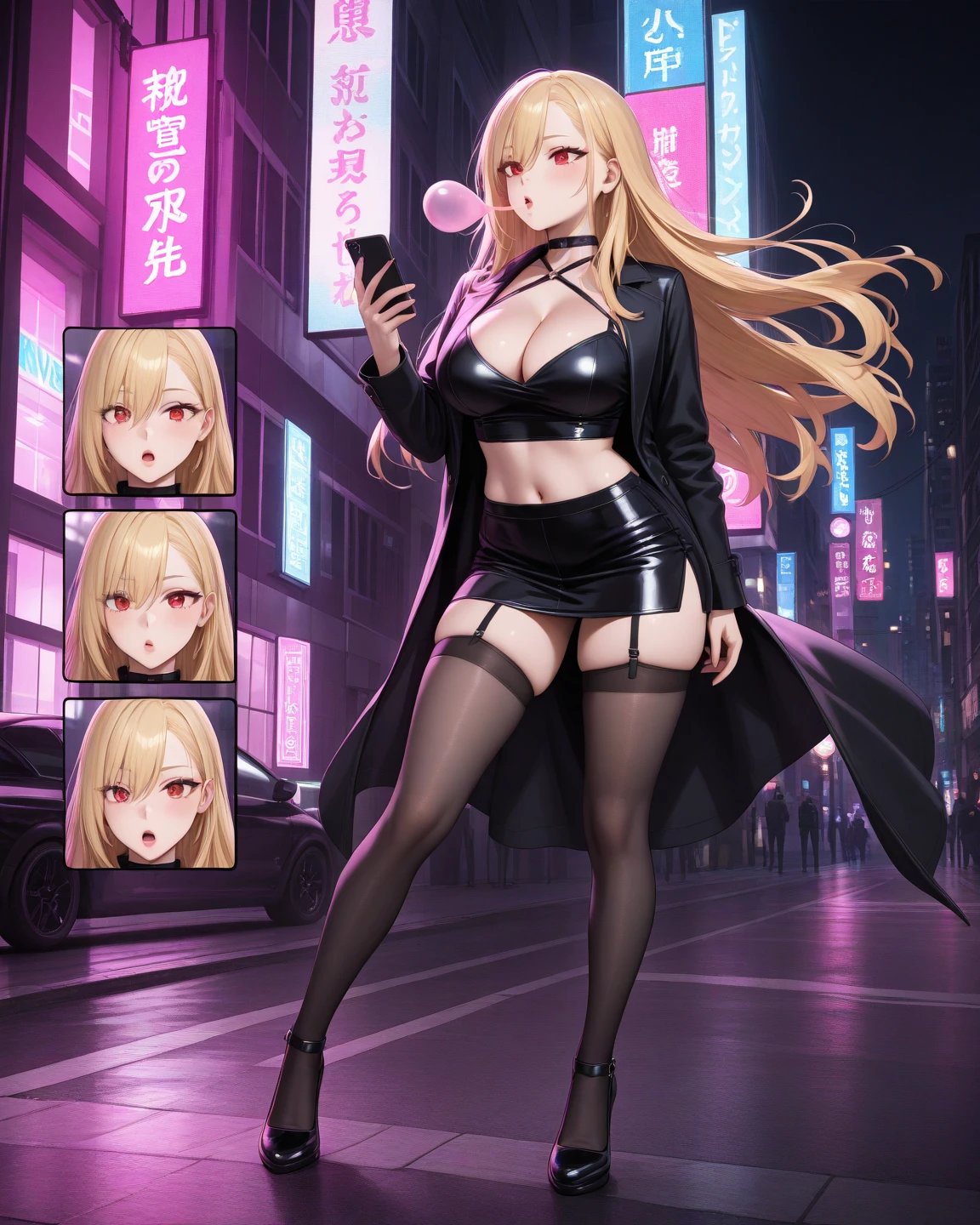 With the blonde girl、A woman with black hair and revealing clothing. Lesbian up