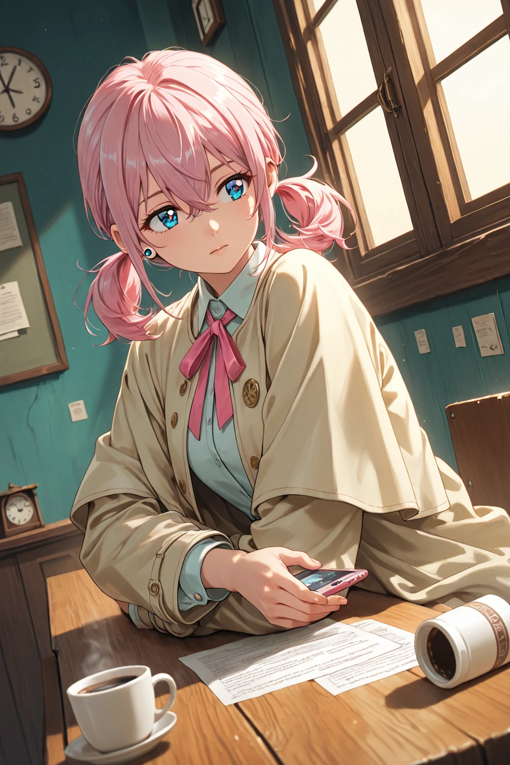 Alisa bosconovitch, melhor qualidade, contemporary, estilo plano, minimalismo, Green Eyes Flat Illustration, cabelo rosa, cabelo curto, cabelos multicoloridos, Camisa Preta, mechanical wings, Head Portrait Close-U, peito pontudo, decote, super decote, middlebreasts, Tekken，cabelo rosa pastel, 1girl, em quimono, hand-painted，Desenho de linha sem cor, colorida do yandere pastel, Tekken, Super cute pink hair girl with gothic makeup on the side, com roupa de empregada，figura esbelta，robusto，He sat on the floor，Vestido com roupas de empregada rosa e branco，cabelos muito curtos，com orelhas de gato，quadratic element，, kawaii cor-de-rosa na roupa da era de 1910, Alisa Bosconovich pink lips, no estilo da paleta de cores suave aurorapunk, an anime illustration of his face, gifs animados, hand drawn animation, charming sketches, suave e brilhante, romantismo nebuloso, Estilo Superflat, fundo branco - ar 1:1 - niji 5 - estilo expressivo --s 50 ,Pink kawaii girl in the era of 1920s clothesPink eagles, vestindo uma camisa branca brilhante, no estilo da paleta de cores suave aurorapunk, an anime illustration of his face, gifs animados, hand drawn animation, charming sketches, suave e brilhante, romantismo nebuloso, Estilo Superflat, fundo branco - ar 1:1 - niji 5 - estilo expressivo --s 50, Absurdo, alto, ultra detalhados, (1girl:1.3), quebrar , Crie uma imagem com uma bela caligrafia