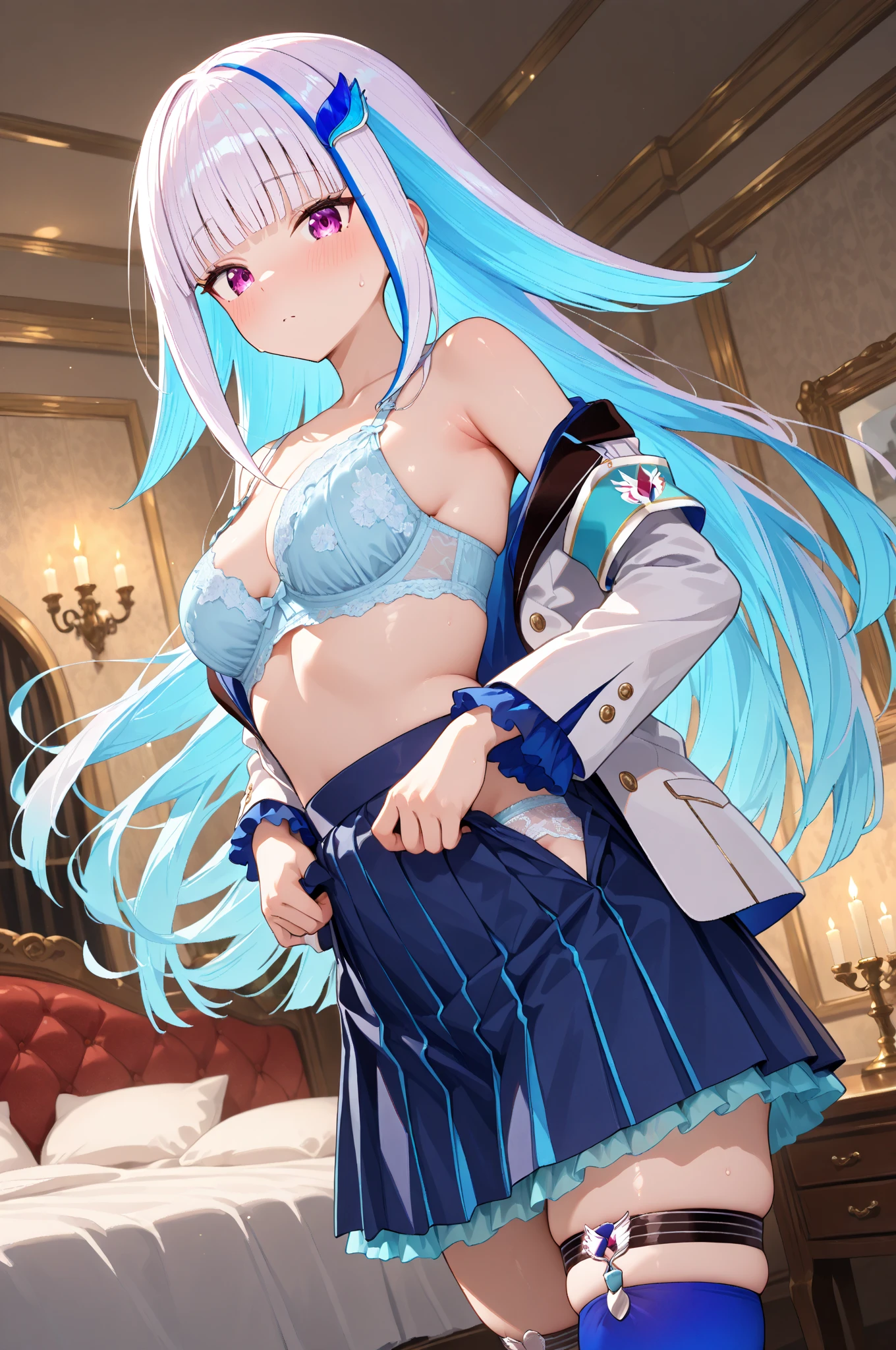 one girl,full body figure,ロリbig breasts、child、very big boobs,big boobs,Perfect five-finger、mini skirt、Black panties are visible、Black Panties、shy face、Voluptuous legs、perfect thing、highest quality、big breasts、detailed description、small details、detailed face、white skin、lift skirt、Skirt flip、classroom、erotic pose、Celia Claire (Seirei Gensouki) 、 Celia Claire
