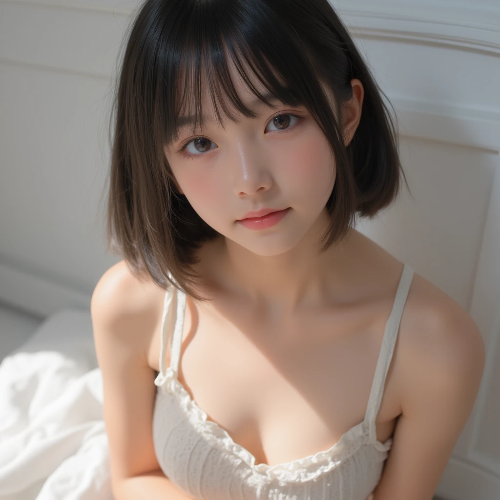 Raw photo,high quality,high quality),woman,looking at me with an embarrassed expression,Completely naked、chest size:1.5,Stick out your butt and show your genitals、(focus on butt)、full body shot、professional photography、professional lighting、(shot from behind),(Looking at Viewer),(Photographed from bottom to top)