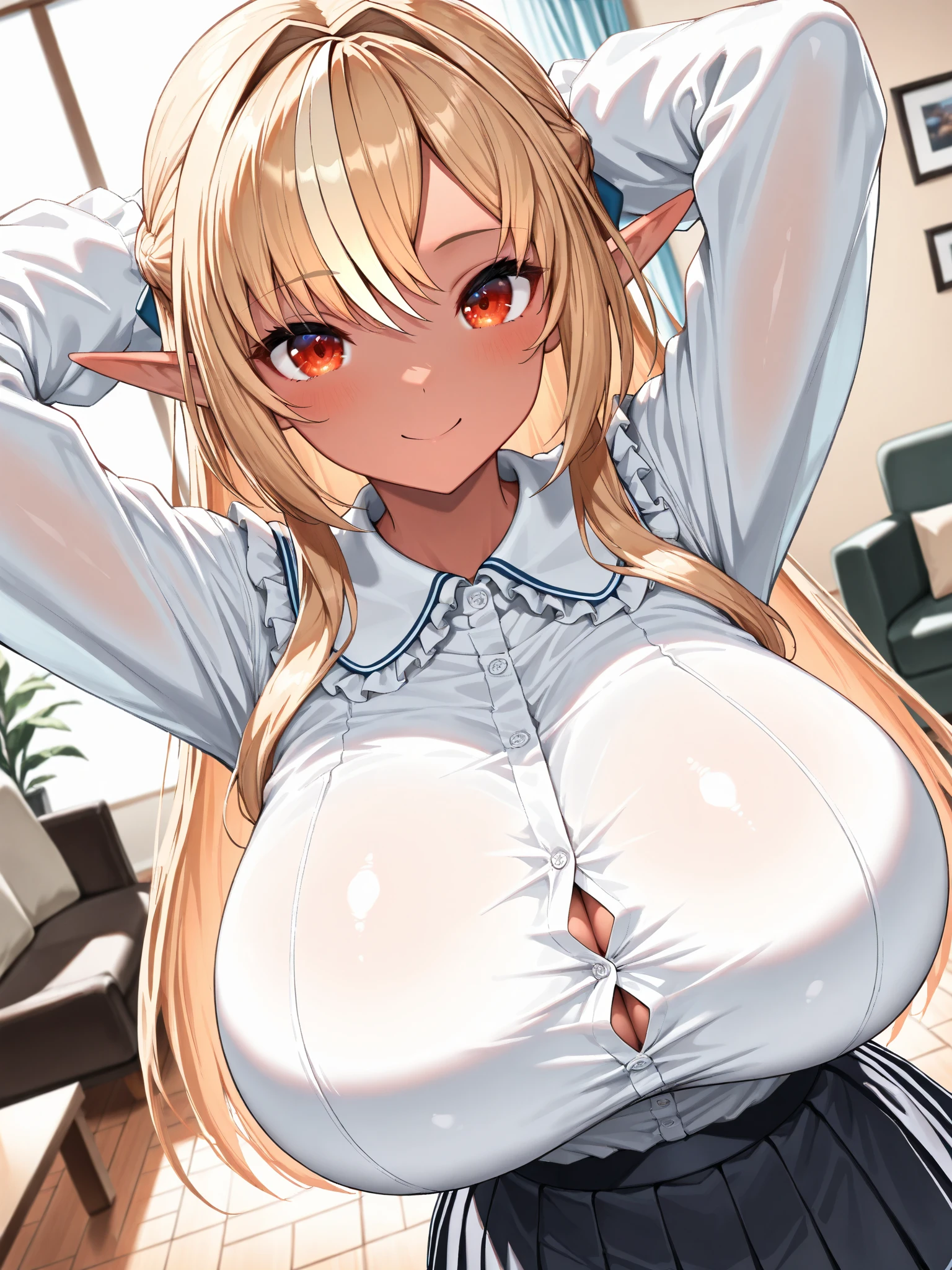 Blonde Blue Eyes Long Hair Two Elves lily Lesbian Lesbianピアン Touching Big Breasts Wet Embarrassing erotic blush Big Tits Beauty cute Touching the chest shower room bath Cow print micro bikini (Huge breasts:1.6)