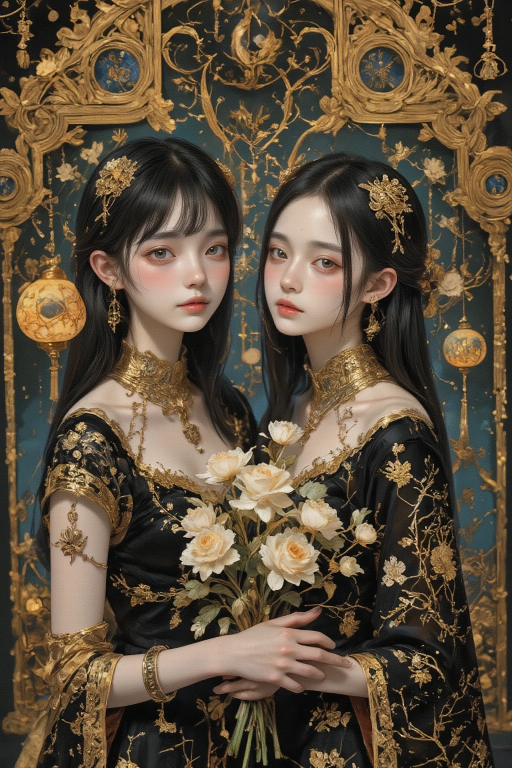 (A masterpice、HighestQuality、HighestQuality、Official art、Beautifully Aesthetic:1.2)、Countless candlelights,(1girls)&Rosa、Extreme details、(Fractal Art:1.3)、colorfully、the highest detail、Full shot of the enchanting Amish、