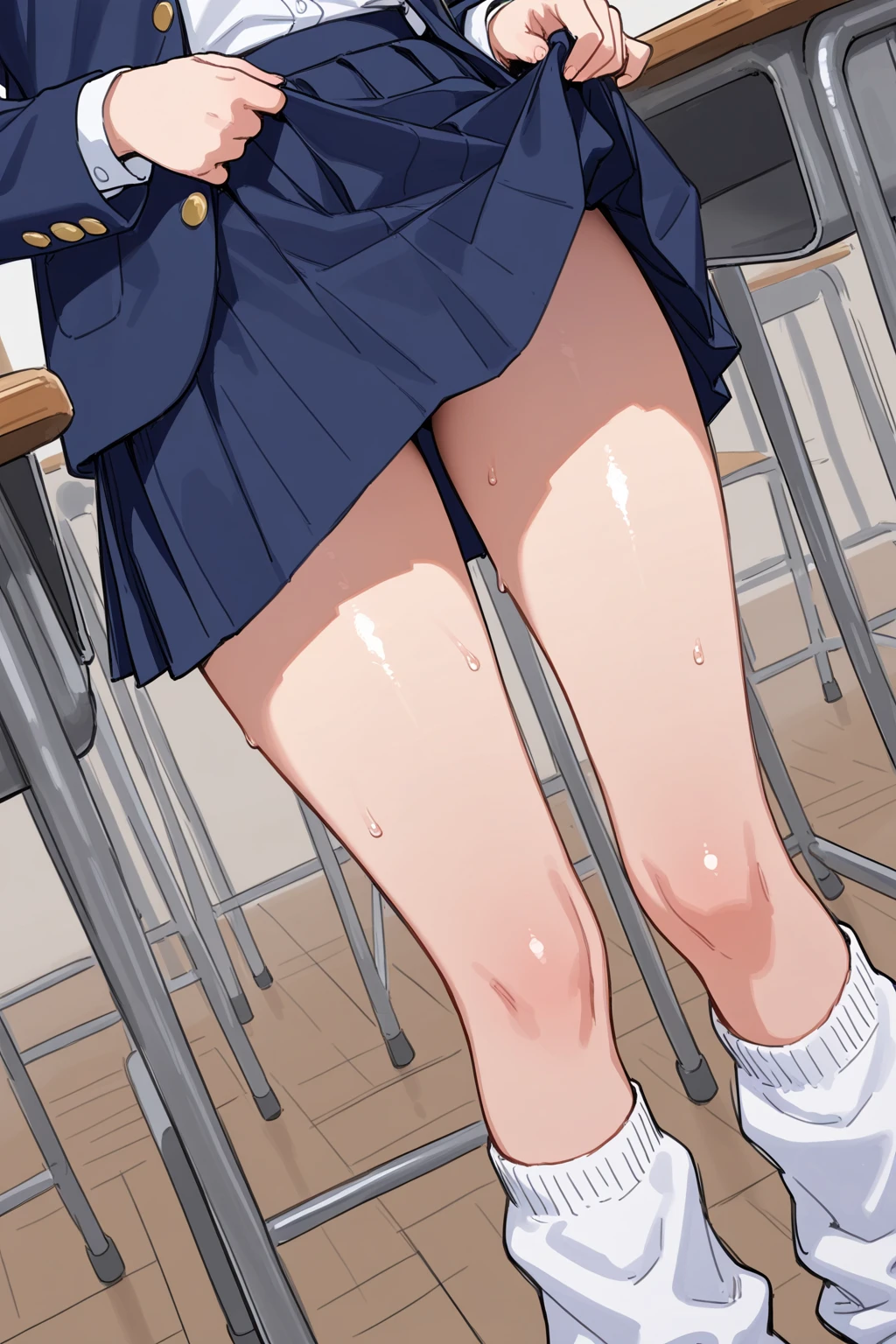 highest quality、masterpiece、1 girl、(Ahoge)、(blush:1.5)、(smile:1.5)、((fun!!))、cute、()、、high school girl、((classroom:1.5))、()、、Kamimei、look at me、(No panties:1.3)、((shaved pussy:1.5)), ((red bow tie, , black jacket, open jacket, white cardigan, white shirt, black skirt, plaid skirt、black socks))、 (No panties:1.3)、((shaved pussy:1.5))、()、((pee is coming out:1.8))、peeing