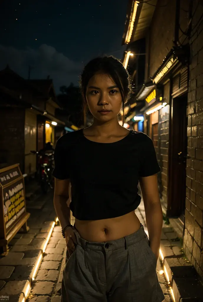a malay teenage girl in hijab and dark red lace  and high waist pants catwalk in front of crowded bustling kuala lumpur malaysia city streets, serious face, nighttime, 35mm lens, establishing shot, pastel color grading, depth of field cinematography effect, film noir genre, 8k resolution, high quality, ultra detail