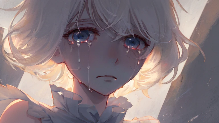 White hair adolescent boy Crying tortured and tormented