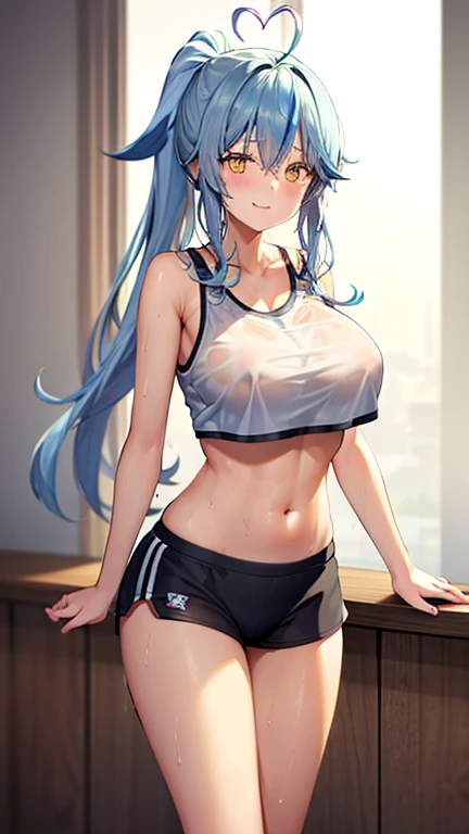 Sunset reflection fitness gym yoga mats、full of sweat、Light Blue Fitness Wear Use English characters、Floral pattern Pink leggings、White ankle socks、Navel Ejection、 pinkcolor Longhair Hair Retention Pin、wrist watch、Colossal tits Whip whip、sapphire earrings、Sports Necklaces、Armpit sitting on、Kamimei、Red eyes