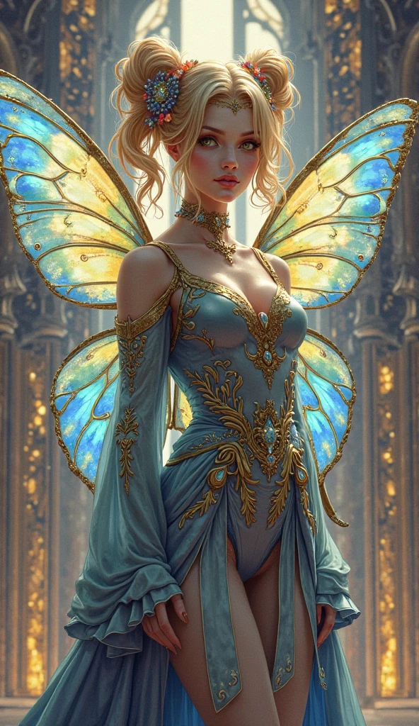 Contemporary scene of woman in a simple blue dress sit on a wooden stool leaning against a rusty ethereal detailed old wall, geometric shapes, sensual pose, beautiful detailed eyes, calm, sensitive, precise anatomy,handmade canvas with high detailed of thread and cloth, romantic,((style of karol bak, stefan gesell, inspired by Karol Bak, diego dayer, peter mohrbacher, kerem beyit, Galen Dara, Lambert Doomer, Galr Dfh)),beautiful realistic painting, ultra HD detailed painting, HyperRealism, 32k, highly detailed,high quality, analog, perfect composition, best quality, ((masterpiece)), hyper-maximalim, ultra-detailed, final render