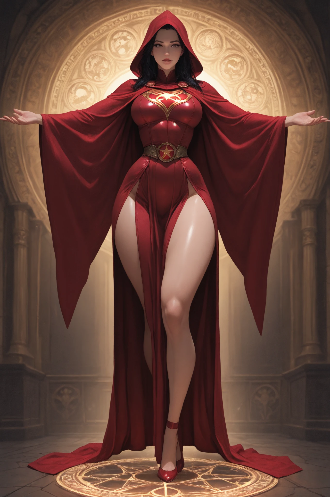 full body portrait, 2d, anime, hentai, dark theme, black background, tan skin, middle eastern, woman, youthful adult, college age, 21 year old, standing, arms behind back, curvy, tall, niqab, covered face, abaya, huge breasts, large breasts, wide hips, shaved on the left side hair, long black and oily hair, brown eyes, natural eyebrows, [Nigerien], (looking at viewer, neutral expression)