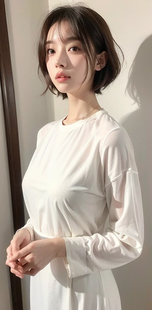 (masterpiece, Highest quality:1.2), One girl, alone、22 years old、A girl who remains young、Flat body、Baby Face、White bigTshirt、オーバーサイズのshirt、