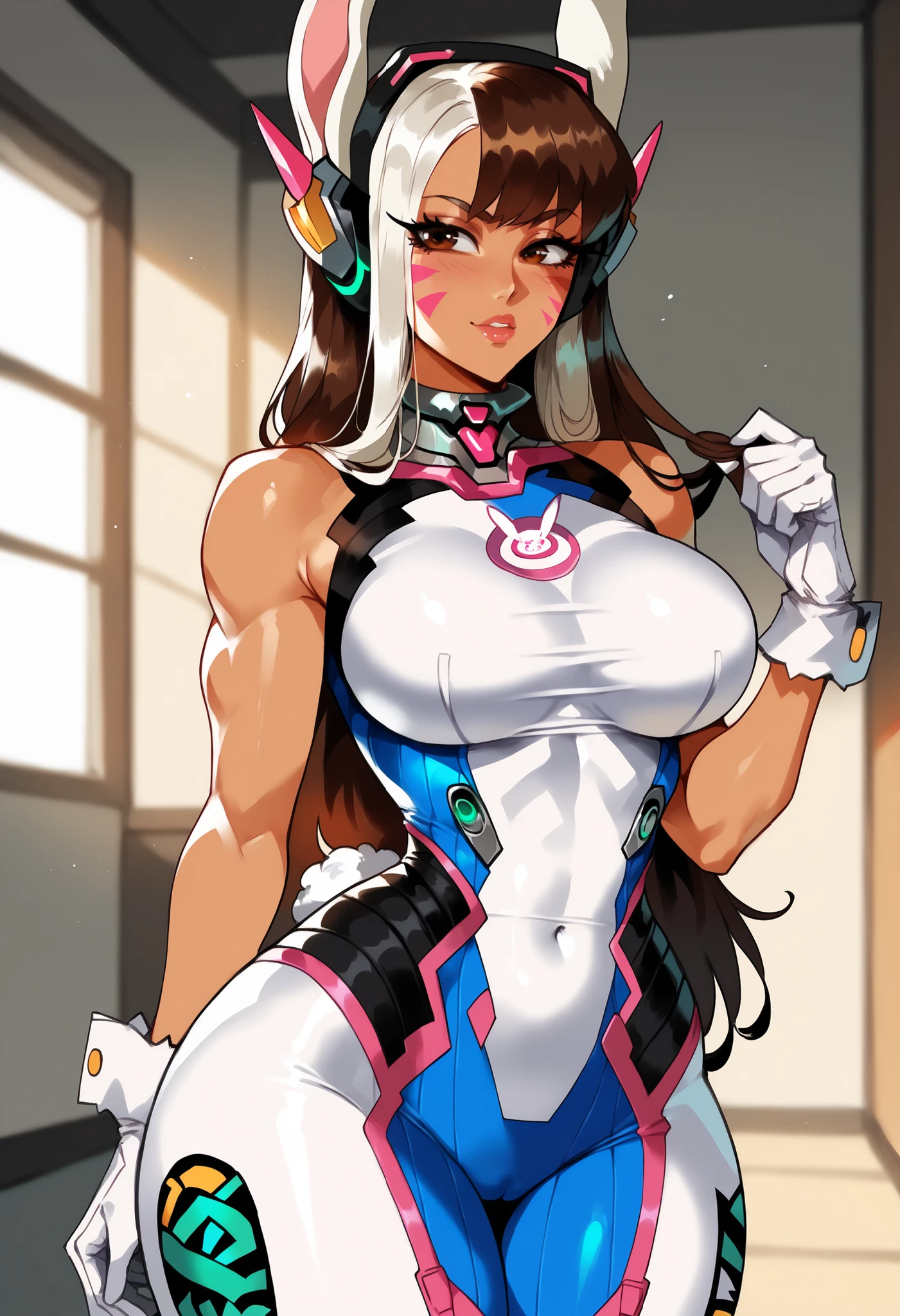 ((a woman standing behind a counter, holding money)), beautiful eyes, beautiful girl, high detail skin, high detail eyes, high detail hair, highres, ultra detailed, sharpen picture, Highly detailed, masterpiece, best quality, photorealistic,
 <lora:Ring GirlLoRA:0.9> 1girl, long hair, multicolored hair, bangs, short dress, elbow gloves, thigh boots, cleavage, mask:1.2,
