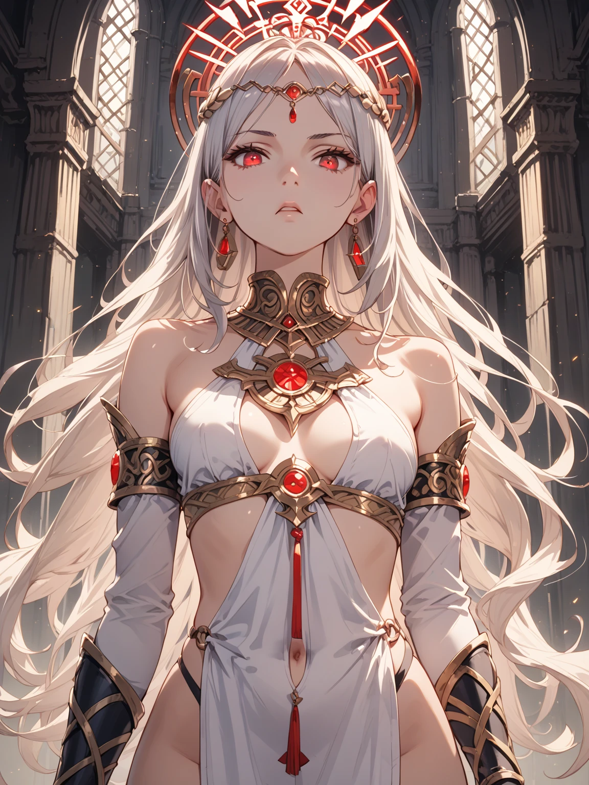 (best quality,8k,highres,masterpiece:1.2),ultra-detailed,realistic:1.37,fearful expression,angry facial expression,beautiful white long hair,long flowing hair,side locks,focus on the breasts,feeling violated,(fear:1.1)expression,detailed red eyes,detailed chest frontal close-up, red face,tattoo on the abdomen,lighting expressing emotions,volatile emotions,in a luxurious hotel,silk canopy bed,camel hooves,very detailed,intricate patterns,sensual and alluring,partially exposed breasts 2/3,ample (d) cup size,multi-colored,vibrant sunlight shining upon her,nude inside,torn clothing,possessing a queen-like aura,succubus, majestic duchess, close-up of the abdomen