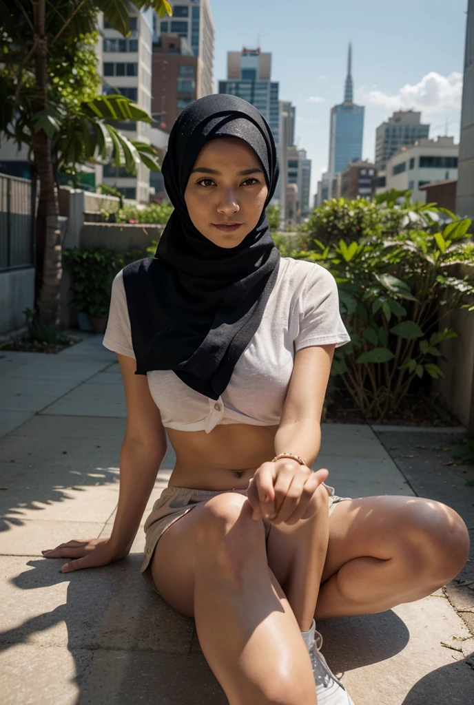 (Hijab) Skinny Little girl naked at Outdoor, tigh mini skirt
