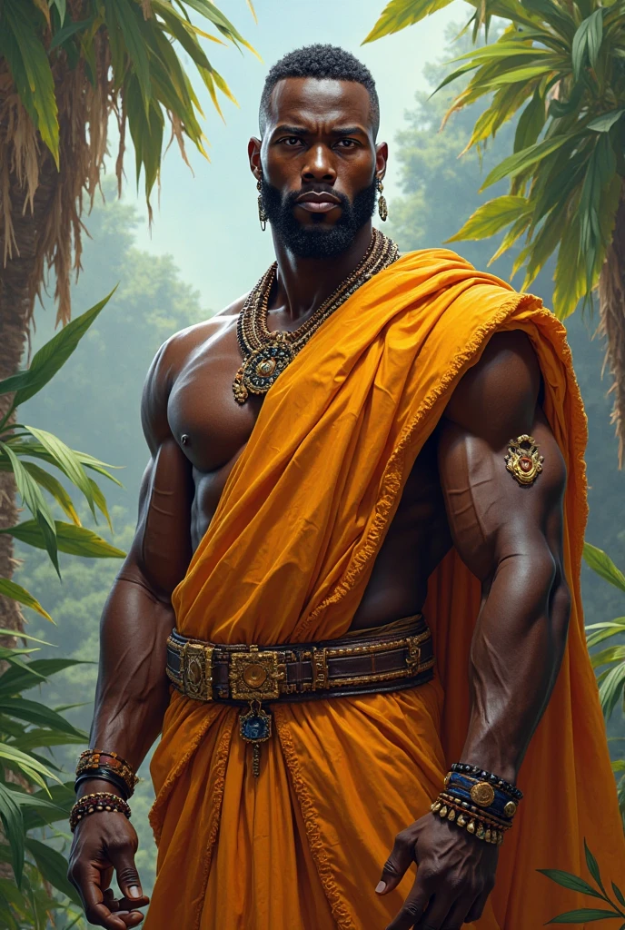 ogun African man ORIXÁ king of battles, homem musculoso, roupas vermelhas,Ioruba, negro lindo, highes definition,Orisha Black Man, roupas vermelhas,Entidade, vestindo um ade detalhado e intrincado vermelho,deus africano, fundo vermelho,olhar firme, serious countenance, roupas vermelhas, homem africano musculoso, negro forte, Afrofuturista,deus da guerra, rei das batalhas, guerreiro, fundo vermelho