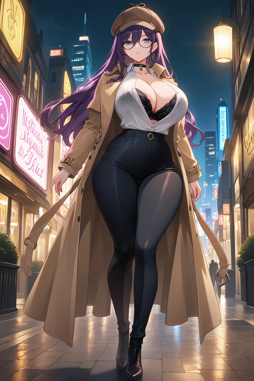 (best quality:1.5, highres, UHD, 4K, detailed lighting, shaders), black wavy hair, gradient hair, cat ears, large breasts, bra with lace, open shirt, big butt, big thighs, longs socks with lace, mature woman , (pov), full body, white background, colorful eyeshadow, dramatic lighting, sparkling eyes, confident expression, golden earrings, flowing hair, delicate facial features, soft skin, high cheekbones, stylish clothing, urban setting, white background,