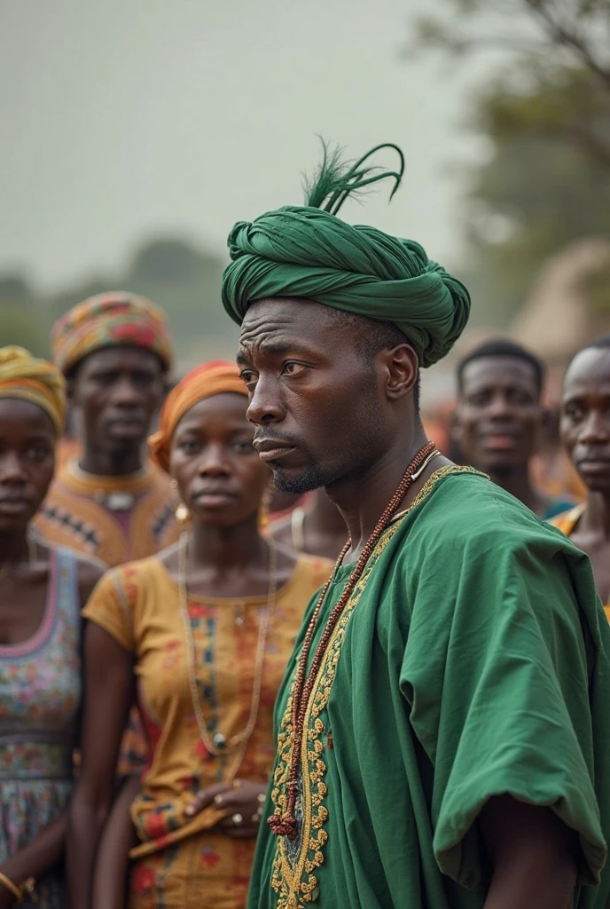 there is a Close up of a Hausa village Man mining gold and people in the background busy, we see a bucket of cleaned gold, cinematic, Northern Nigeria, Africa, Gold Hour, Sunset, 4k, High res, Movie Opener, Preamble, Netflix