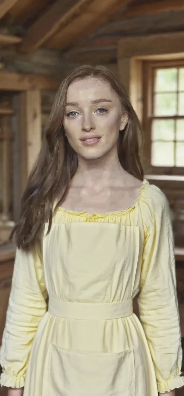 European woman, closeup, (shirt), pants, (farm with barn), (), ZM_anne, wide shoulders, perfect face, (contact iris: 1.1), pale skin, skin pores , depth of field