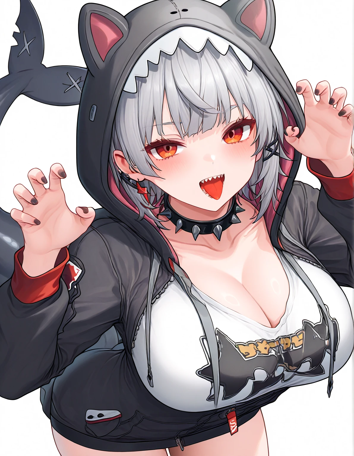 score_9, score_8_up, source_anime,blunt bangs,ponytail,Yellow Eyes,Gray Hair,Big Breasts,((1girl)),White background,Areola,shiny skin,sharp eye,,ストッキング,ハイレグ,ラテックス,インナー,スーツ