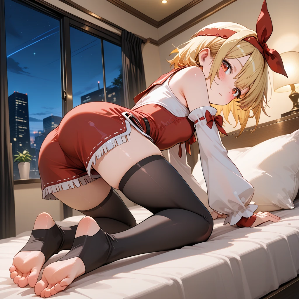((nishikigi chisato,red hairribbon,school uniform)),nsfw,((solo girl)),((Perfect body,))((Super beautiful,))((High quality,)), (sweaty,wet fullbody,)Steam,blush,Shiny,love hotel room,thigh-high socks,cowboy shot,pov,Looking at Viewer,big breast,half open eyes,spread legs,squatting and straddling,(Show off your crotch by opening your crotch in a crouching posture,)((Turning your back to me, sticking out your butt,))She turns around with her back to me, sticking out her butt,from back view,Directly behind,smile