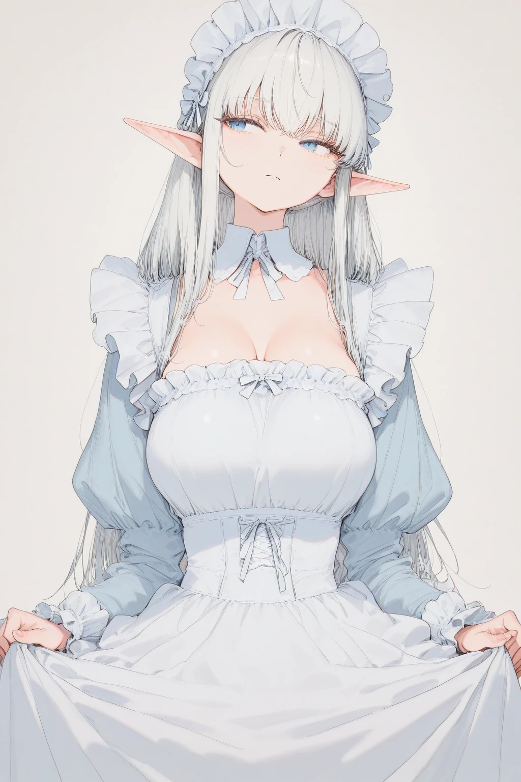 ((Put your hands on your chest)), (surprised)), (blush), 1 girl closeup, elf, silver hair, red eyes, braided hair, bob cut, ruffles, undergarment, lingerie, skinny girl, sink, washroom, mirror, slouch, rubbing your own breasts, concept art, beautiful anime scene, beautiful anime scenery, top quality, masterpiece, 4K