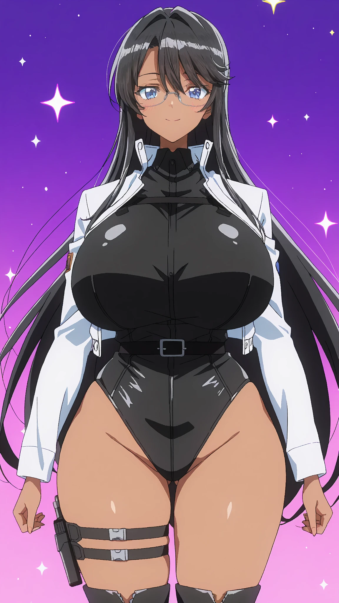 professional artwork, Intricate Details, sharp focus, detailed painting, photorealistic lighting, trending on pixiv, Standing at attention, ((black outfit ,yellow collared shirt,black and red bodysuit,skin_tight,black legwear, black pantyhose, Side_boob)), (((fully suited:1.5))) black hair,very long hair, Bangs,yellow eyes,makeup, lipstick, 40yo,mature female,Beautiful Finger,Beautiful long legs,Beautiful body,Beautiful Nose,Beautiful character design, perfect eyes detail, perfect face, looking at viewer,official art,extremely detailed CG unity 8k wallpaper, perfect lighting,Colorful, Bright_Front_face_Lighting, (masterpiece:1.0),(best_quality:1.0), ultra high res,ultra-detailed, photography, 8K, HDR, highres, absurdres:1.2, Kodak portra 400, film grain, blurry background, bokeh:1.2, lens flare, (vibrant_color:1.2) (Beautiful,large_Breasts:1.4), (beautiful_face:1.5),(narrow_waist), (solo:1.4), ((cowboy shot:1.4, closeup)), annerose:1, (blushing, shy, tsundere:1),