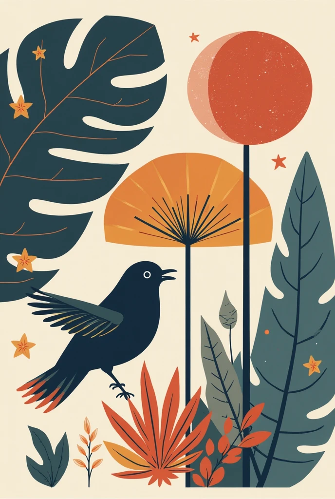 Create a cinematic, abstract symbol for a film production company based on stories and music. The logo should represent the companionship between a boy musician, A Storyteller Fantasy Bird and a Dreamy Feather. Minimalist symbol design