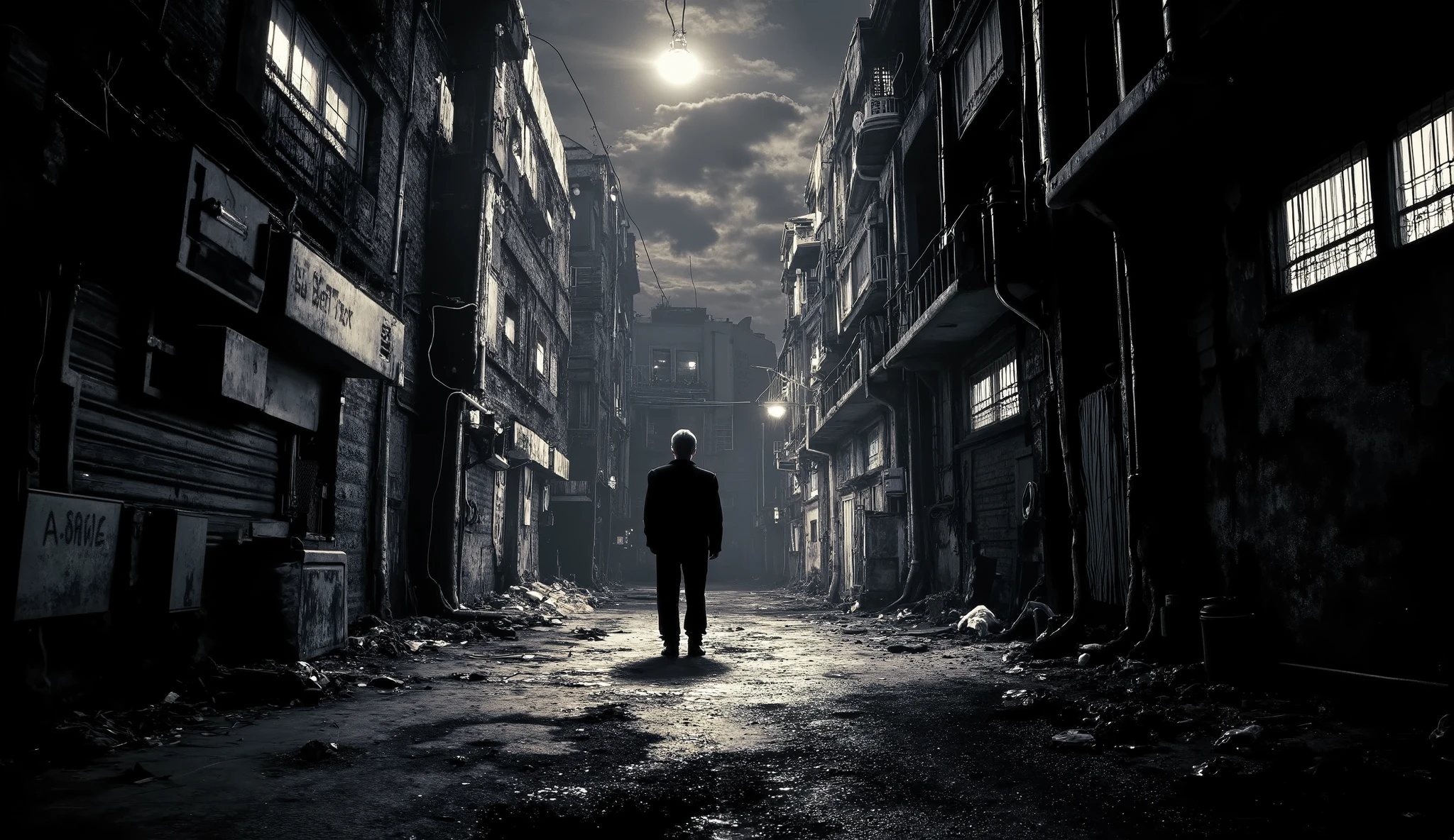 une cover de album de New-wave / EBM appelé Anomaly, une ville etouffante et abandonnée de nuit, dans un style sombre et moderne, gratte-ciels, cyberpunk electro, fumée, tech-noir, fort contraste, néons, nuit, synthwave, shot on sony a1, 85mm F/1. 4 ISO 100, medium format, 45 megapixel, flash lighting, natural moon lighting