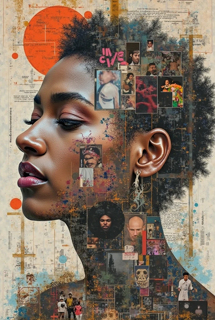 collage art、Paper cutting、magazine clippings、A lot of characters are scattered、no one、So that magazine covers overlap、
