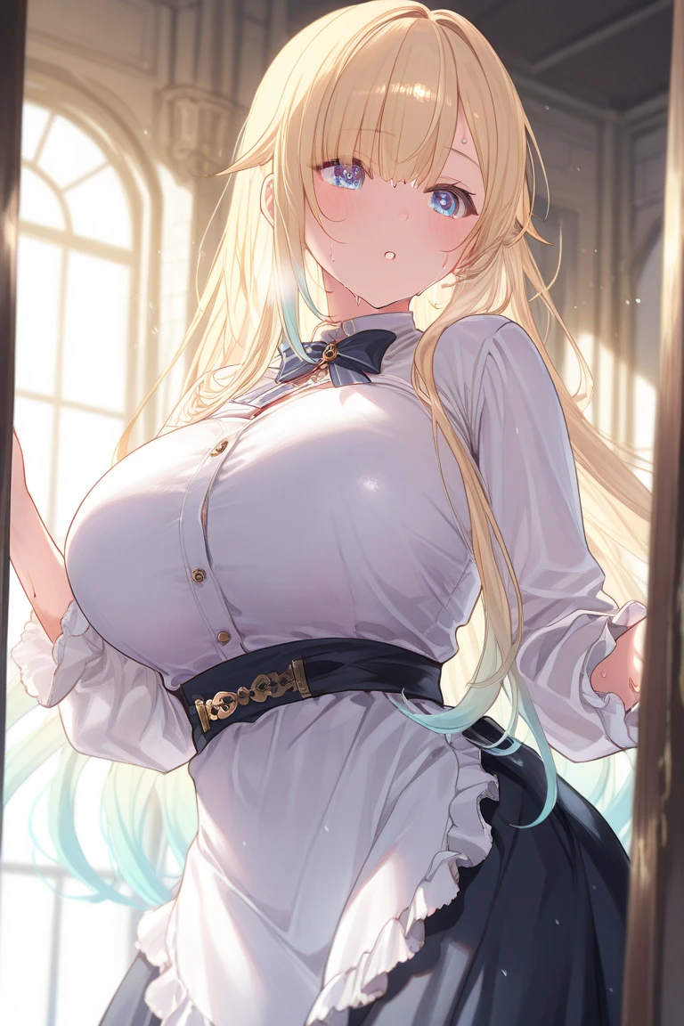 Masterpiece,8K,ผู้หญิงที่มีbig tits,gorgeous woman,transparently,long blonde hair,Big Hair,((Cut Hime)),gorgeous jewelry,crystal hair accessories,rift,pubis,In front of the elegant church altar、brighter light,半transparently,(Luxurious shine)、((puffy sleeves))、Long wrist,Show your navel,white embroidery、five fingers、Red cheeks,big breasts,Show your breasts,The cracks are clear...,((big tits)),(กระดูกpubis), rift, visible chest, ((bare breast:1.37)), I see bulging nipples.,(((large areolae:1.4,pink,The nipples are clearly visible.....))), Spread your legs,(Perfect:1.4),Pussy really spreads,Spread,Pussy,โชว์Pussy,(juice:1.2),(Cum in pussy:1.2),(ขนpubis:1.4),sweat,(open pussy:1.4),cervix:1.2, Cum on the floor, open mouth, cum in mouth
