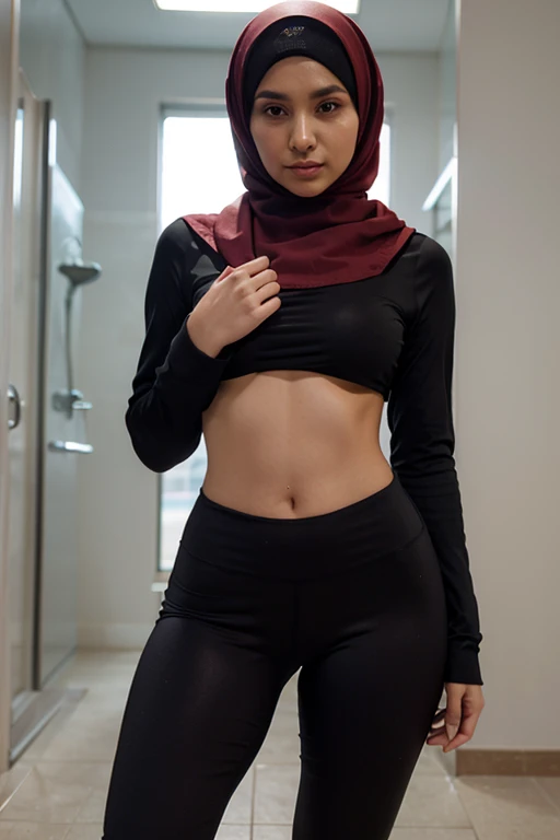 ((small breast)), naughty glasses hijab girl wear wet crop top full colour gamis, braless, big and sharp edge nipples were visible out through gamis