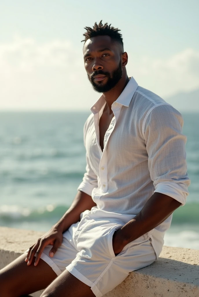 Black man set  on a beach 